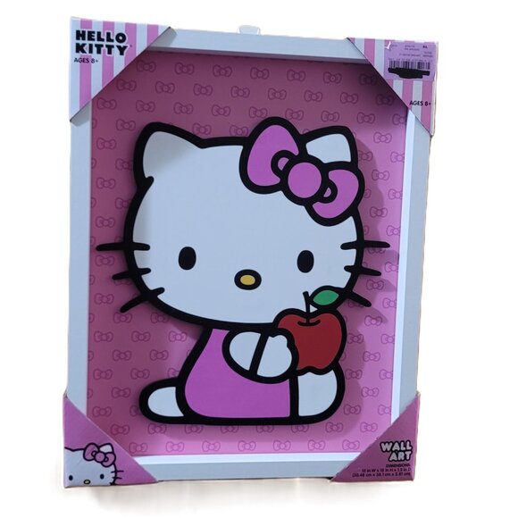 Sanrio Hello Kitty Frame Pink W/ Wood Wall Art 12” X 15” Room Decor Gift - Picture 1 of 9